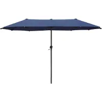 Markenlos Grand parasol rectangulaire 200 x 380 cm pour le jardin et la terrasse, avec manivelle, protection UV, résistant au vent, bleu marine