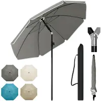 Markenlos Parasol Ø 175 cm, parasol de balcon et de plage, résistant aux UV, imperméable, réglable en hauteur, inclinable à 45°, protection solaire pour balcon, terrasse, plage et jardin, rond, gris foncé
