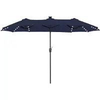 Markenlos Grand parasol rectangulaire 380 x 200 cm pour le jardin et la terrasse, avec éclairage LED, manivelle, protection UV, résistant au vent, bleu marine