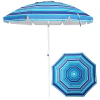 Markenlos Parasol avec piquet à enfoncer dans le sable – Inclinable jusqu'à 30°, protection UV 50+, parasol portable pour la plage, la piscine, le jardin et la terrasse, rayures bleues