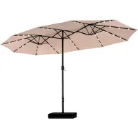 Markenlos Grand parasol rectangulaire avec pied, 450 x 270 cm, pour le jardin et la terrasse, avec éclairage LED, manivelle, protection UV, résistant au vent, beige