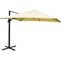 Markenlos Parasol commercial à pied central HWC-A96, 3 x 4 m (Ø 5 m), polyester, aluminium/acier, 26 kg – Crème