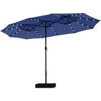Markenlos Grand parasol rectangulaire avec pied, 450 x 270 cm, pour le jardin et la terrasse, avec éclairage LED, manivelle, protection UV, résistant au vent, bleu marine