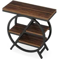 StarTech.com Table d'appoint avec rangement - Table d'appoint étroite en bois à 3 niveaux - Table de salon - Piètement métallique géométrique - Rectangulaire 30 x 65 x 66,5 cm - Brun rustique