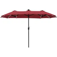 Markenlos Grand parasol rectangulaire 380 x 200 cm pour le jardin et la terrasse, avec éclairage LED, manivelle, protection UV, résistant au vent, rouge orangé