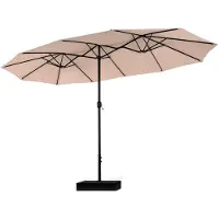 Markenlos Grand parasol rectangulaire avec pied, 270 x 450 cm, pour le jardin et la terrasse, avec manivelle, protection UV, résistant au vent, beige