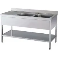 Kbs Meuble sous-évier 2000x700x850 mm avec dosseret, 2 vasques à droite avec socle.