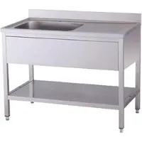 Kbs Meuble sous-évier 1400x700x850 mm avec dosseret, 1 vasque à gauche avec socle.