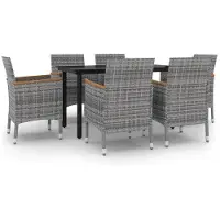 Syfax Ensemble à manger de jardin coussins 7 pcs Résine tressée Verre