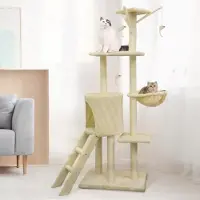 Syfax Arbre à chat, beige, 79 x 34 x 138 cm, 3 plateformes, 1 couchage, 1 niche, 1 échelle, poteaux à griffer