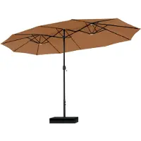 Markenlos Parasol rectangulaire 450 x 270 cm avec pied, grand parasol résistant au vent avec protection UV et manivelle, pour terrasse et jardin, marron