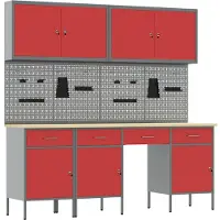 vidaXL Établi avec tiroirs 10 pièces Rouge Ingénieurs Bois et acier