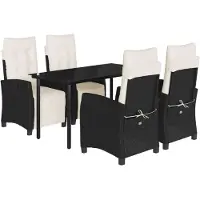Syfax Ensemble à manger de jardin coussins 5pcs Noir Résine tressée
