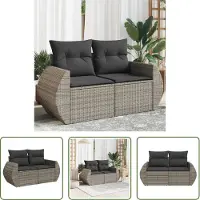 The Living Store Canapé de jardin 2 places avec coussins Gris Poly Rattan