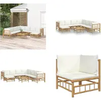 vidaXL 9 pcs. Garden Lounge Set with Cream White Coussins Bamboo - Garden Lounge Set - Garden Lounge Sets - Lounge Set - Garden Furniture Set