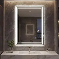 Costway Miroir de salle de bain 70 x 50 cm, armoire de salle de bain avec 3 couleurs de lumière réglables, anti-buée, fonction mémoire et interrupteur tactile, miroir mural, miroir