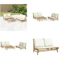 vidaXL 3 pcs. Garden Lounge Set with Coussin Creme Bambus - Garden Lounge Set - Garden Lounge Sets - Lounge Set - Garden Furniture Set