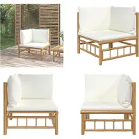 vidaXL Canapé d'angle de jardin avec coussins blancs crème en bambou - Canapé d'angle de jardin - Canapé d'angle de jardin - Canapé d'angle de terrasse en plein air