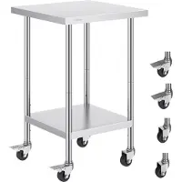 StarTech.com Table de cuisine sur roulettes - Table de préparation 610x610mm - Poste de travail cuisine commerciale - Table de cuisine pratique pour la gastronomie
