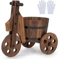 Costway Support à plantes à trois roues, jardinière avec trous de drainage, pots de fleurs pour l'intérieur et l'extérieur, décoration de balcon en forme de tonneau, 47 x 32 x 43,5 cm