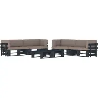 Syfax Salon de jardin palette 6pcs avec coussins Pin imprégné de noir
