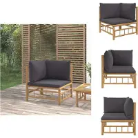 vidaXL Canapé d'angle de jardin avec coussins gris foncé en bambou - éléments de canapé de jardin