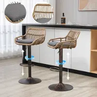 Great han Tabourets de bar en rotin pivotants à 360 degrés et réglables en hauteur, lot de deux tabourets de bar modernes, adaptés aux cuisines, salles à manger et bars. (Gris)