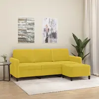 Prolenta Maison Exclusive - Canapé 3 places avec pouf Jaune 180 cm Velours