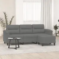 Prolenta Maison Exclusive - Canapé 3 places avec pouf, gris foncé, 180 cm, tissu microfibre