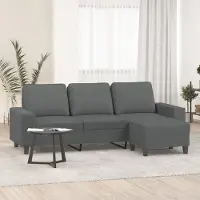 Prolenta Maison Exclusive - Canapé 3 places avec pouf, gris foncé, 180 cm, tissu