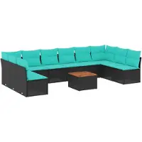 vidaXL Ensemble de salon de jardin 11 pièces avec coussins noir poly rotin