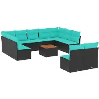 vidaXL Ensemble de 12 canapés de jardin avec coussins noir poly rotin
