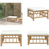 vidaXL Tabouret de jardin avec coussin blanc crème Bambou - Tabouret de jardin - Tabouret pour pieds - Tabouret pour pieds