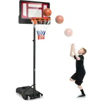 Costway Panier de basket avec support réglable en hauteur 90-210 cm, support de basket avec 2 roues, installation de panier pour enfants, adultes, résistant aux intempéries Outdoor