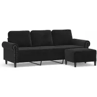 vidaXL Canapé 3 places avec pouf noir 180 cm velours
