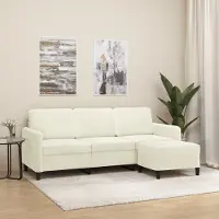 Prolenta Maison Exclusive - Canapé 3 places avec pouf, couleur crème, 180 cm, velours