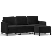 Syfax Canapé à 3 places avec repose-pieds Noir 180 cm Velours