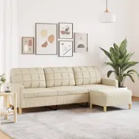 Prolenta Maison Exclusive - Canapé 3 places avec pouf, couleur crème, 210 cm, tissu