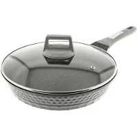 Almina poêle à frire avec couvercle en verre Ø28 cm en aluminium moulé sous pression avec revêtement antiadhésif Gris