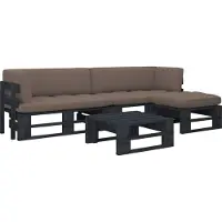 Syfax Salon de jardin palette 4pcs avec coussins Pin imprégné de noir