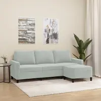 Prolenta Maison Exclusive - Canapé 3 places avec pouf, gris clair, 180 cm, velours