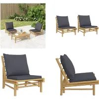 vidaXL Chaises de jardin 2 pcs avec coussins gris foncé bambou - Chaise de jardin - Chaise d'extérieur - Chaise de terrasse