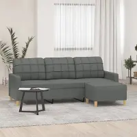 Prolenta Maison Exclusive - Canapé 3 places avec pouf, gris foncé, 180 cm, tissu
