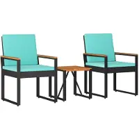 vidaXL Ensemble de mobilier de jardin avec coussins, 3 pièces, en polyrotin noir et turquoise