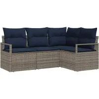 Syfax Ensemble de Canapés avec coussin 4 pcs Gris polyrotin