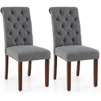 Costway Lot de 2 chaises de salle à manger , chaises de cuisine avec assise et dossier rembourrés, chaises rembourrées avec pieds en bois caoutchouc, chaises de table à manger, gris