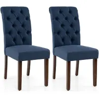 Costway Lot de 2 chaises de salle à manger , chaises de cuisine avec assise et dossier rembourrés, chaises rembourrées avec pieds en bois de caoutchouc, chaises de table à manger, bleu