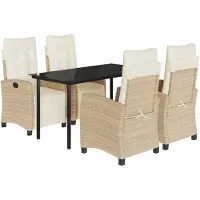 Syfax Ensemble à manger de jardin avec coussins 5pcs Beige poly rotin