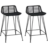 vidaXL Tabourets de bar, lot de 2, noir, 44 x 45 x 76 cm, rotin et acier