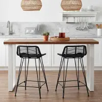 Prolenta Maison Exclusive - Ensemble de 2 tabourets de bar, noir, 44 x 45 x 76 cm, en rotin et en acier